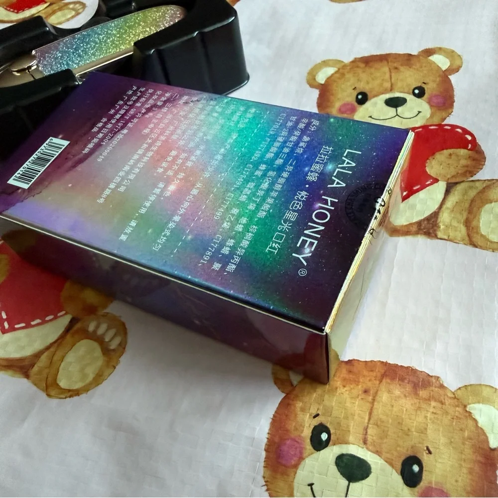 Glittery Brick Red Lipstick in Rainbow Glitter Packaging w Attached Mirror